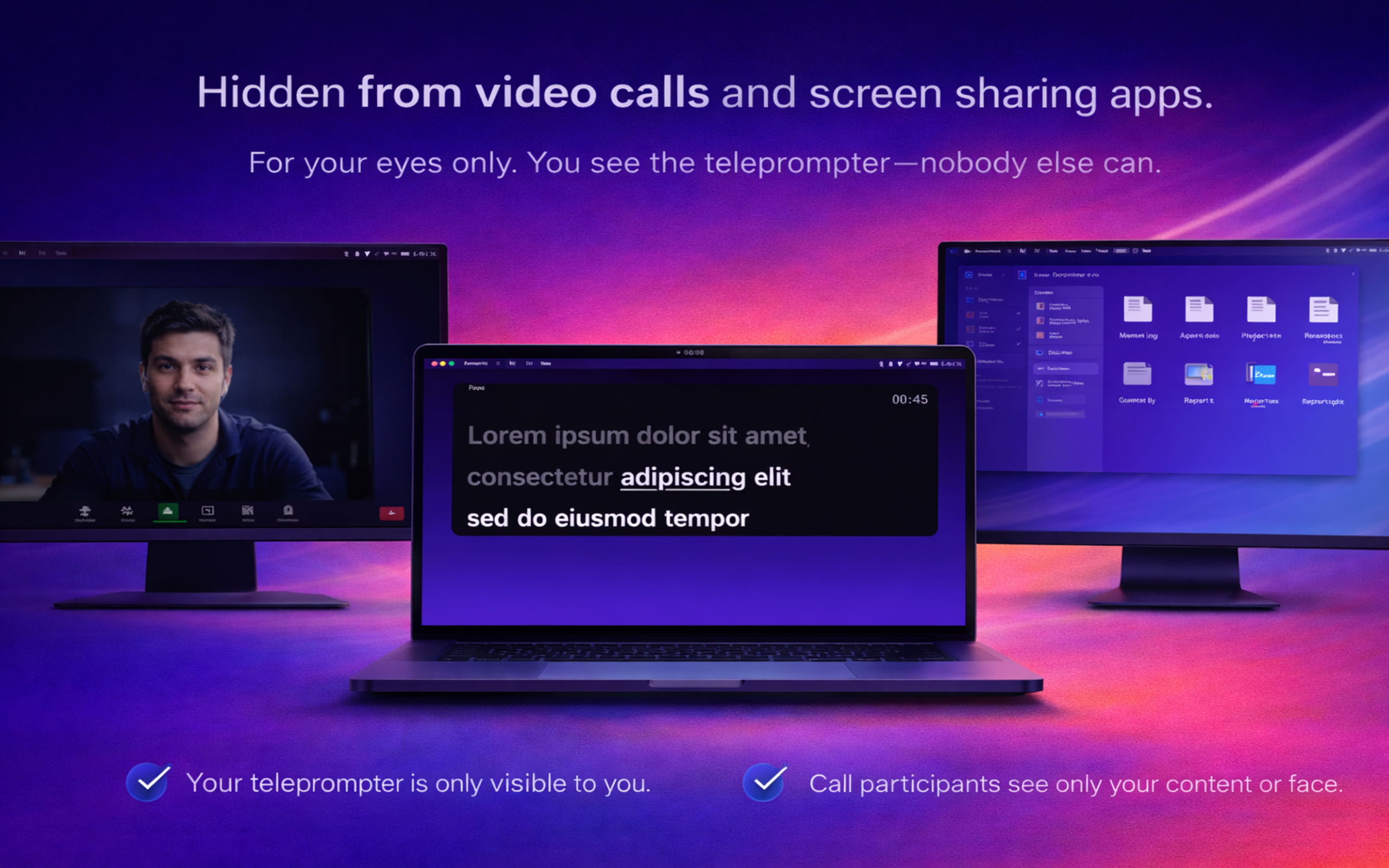 FocusCue private workflow view during video calls and screen sharing scenarios.